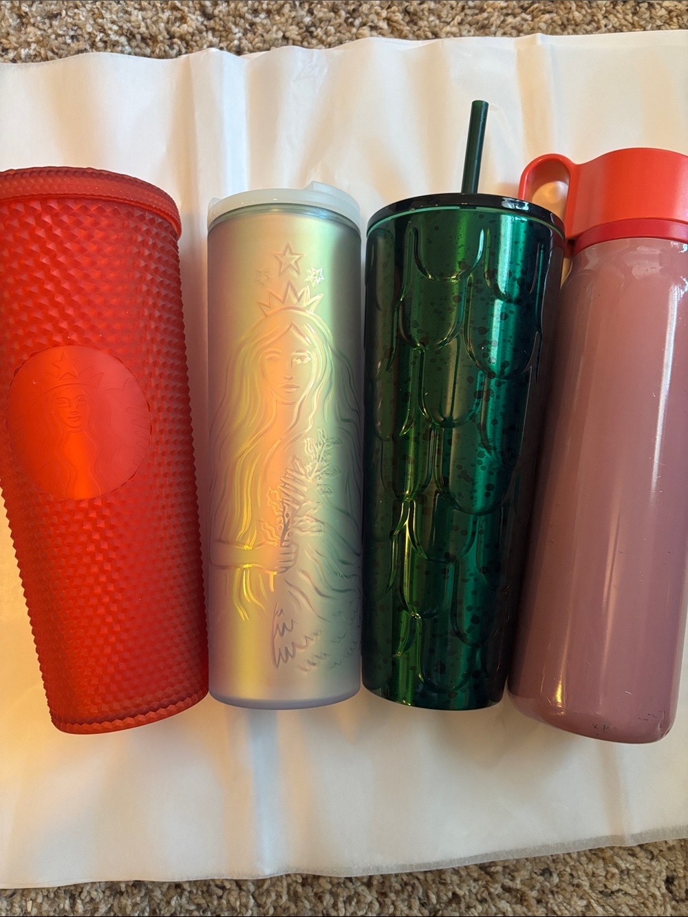 Starbucks Red, Iridescent White, Green and Pink Tumbler Collection